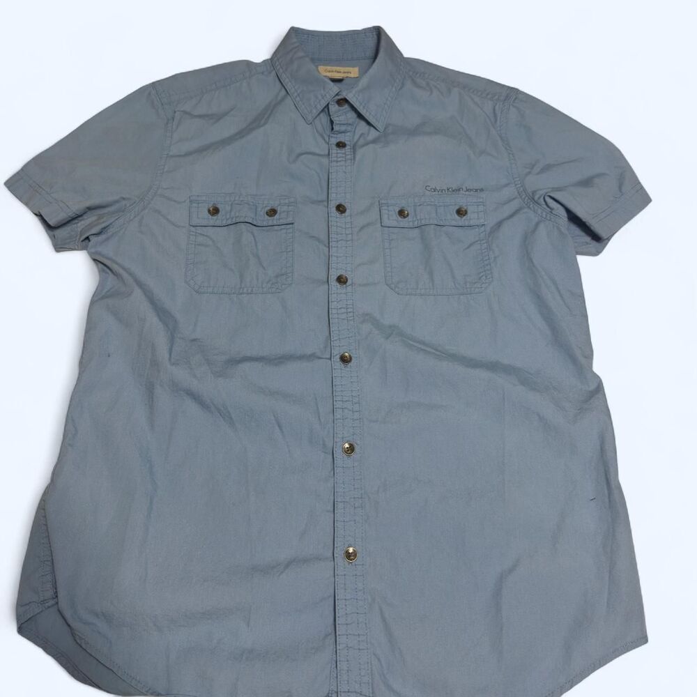 Calvin Klein Light Blue button up short sleeve shirt #CK #Blue #CalvinKlein